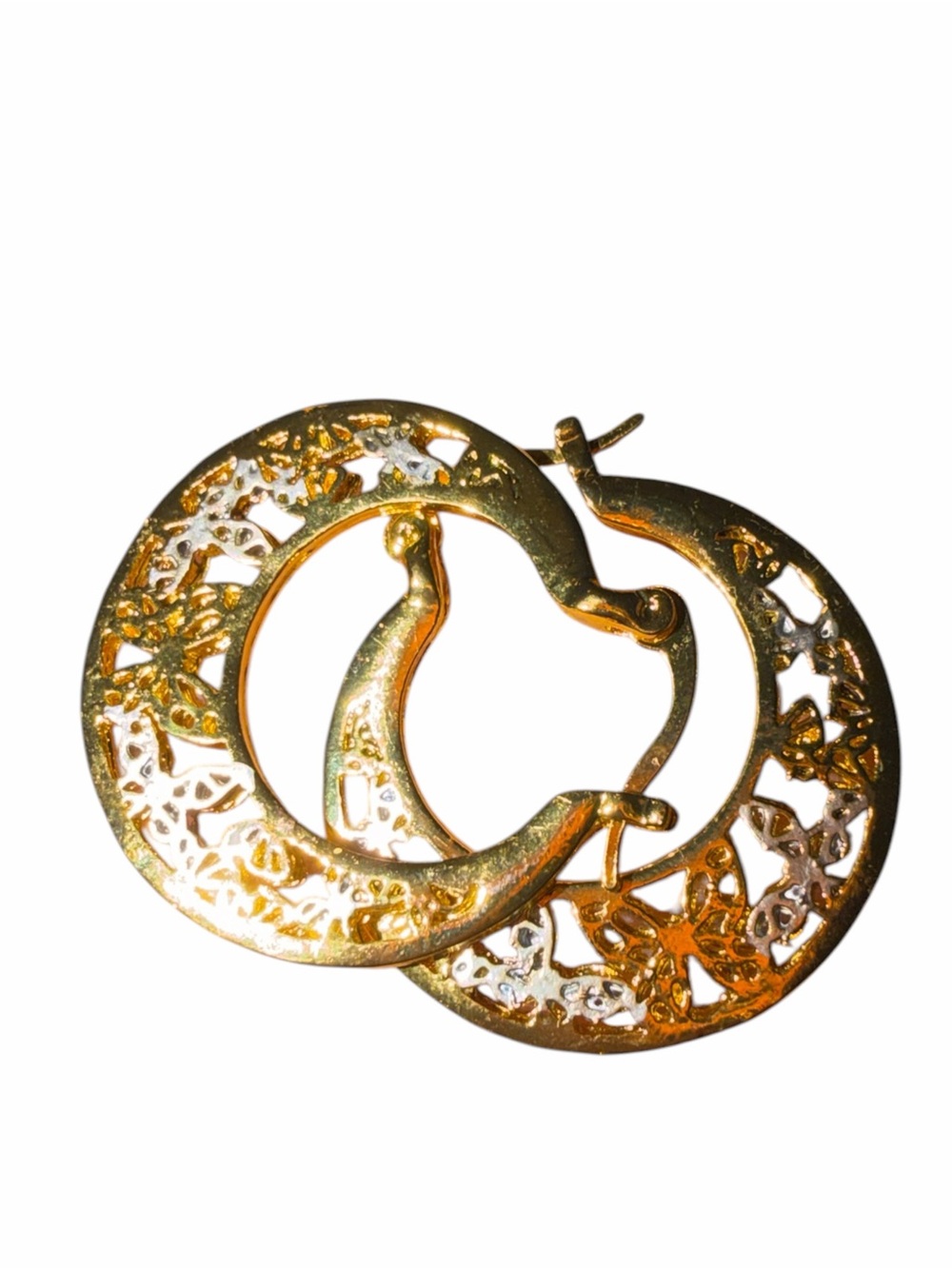 Gold tone Filigree Hoop Earrings - Women Jewelry